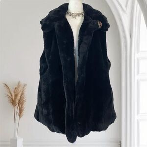 Vintage Casual Living Teddy Charm Thick Black Fuzzy Faux Fur Chunky Vest XL